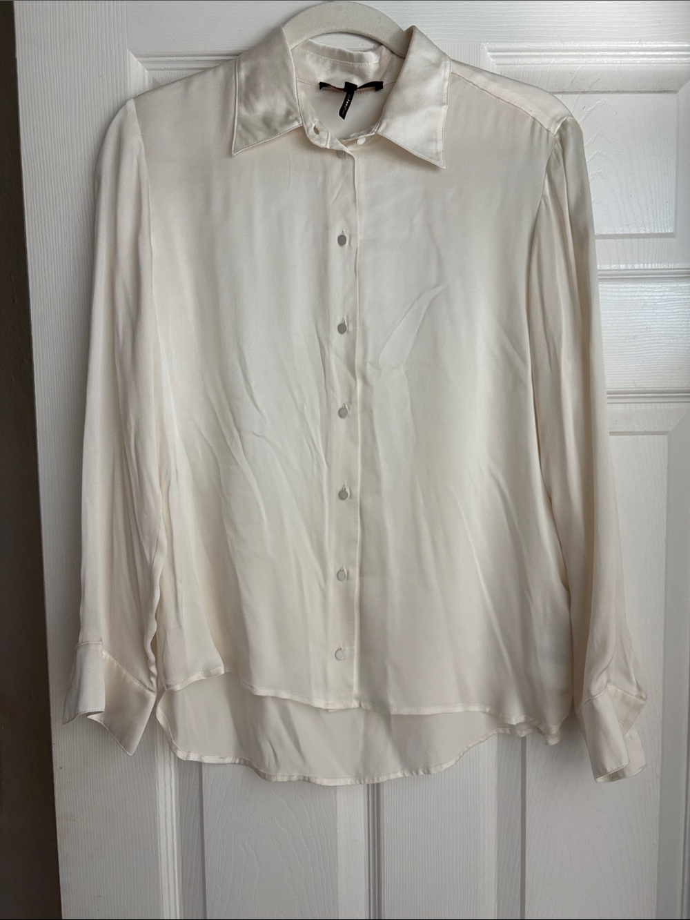 Maje Silk Button-Front Blouse in Ivory Cream